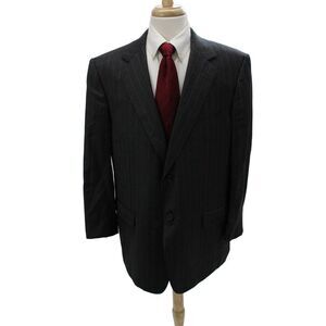 Ermenegildo Zegna Mens Dark Gray Striped Wool Suit Jacket Button Size 58